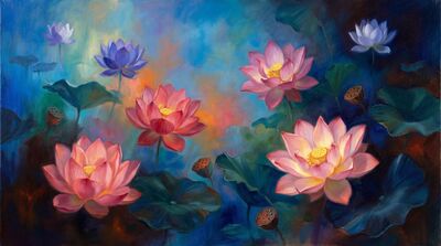 Floating Lotus Dreamscape Canvas Painting
