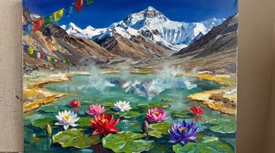Himalayan Sacred Lotus Pool Canvas Painting