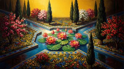 Persian Paradise Lotus Garden Canvas Painting
