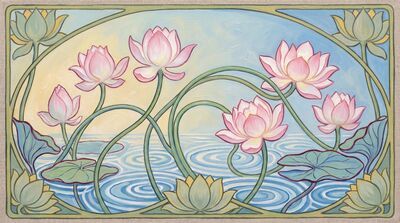 Art Nouveau Lotus Garden Canvas Painting