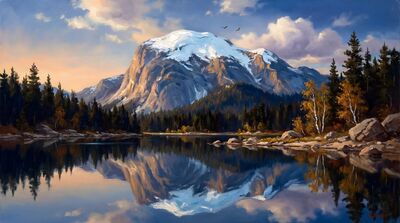 Mountain Lake Reflection Oil Painting Canvas Wall Art