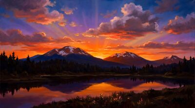 Mountain Peaks Transcendent Sunset Oil Painting Canvas Wall Art