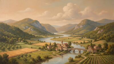Arcadian Mountain River Valley Oil Painting Canvas Wall Art