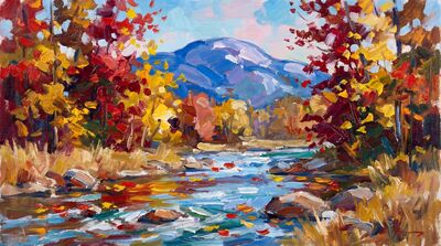 Mountain Autumn Stream Oil Painting Canvas Wall Art