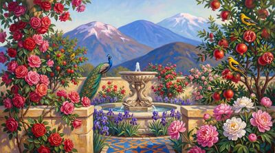 Mountain Paradise Garden Canvas Wall Art