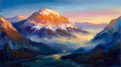 Mountain Valley Awakening Dawn Canvas Wall Art