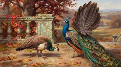 Peacock Courtship Oil Painting Canvas Wall Art