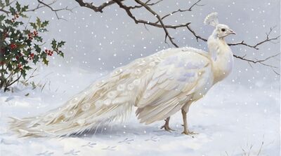 White Peacock Snowfall Oil Painting Canvas Wall Art