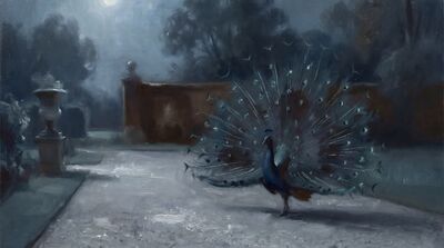 Peacock Moonlit Garden Nocturne Oil Painting Canvas Wall Art