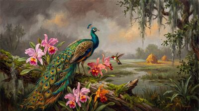 Peacock Orchids Misty Marsh Canvas Wall Art