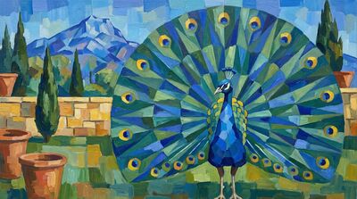 Peacock Geometric Garden Canvas Wall Art