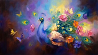 Peacock Luminous Dreamscape Canvas Painting