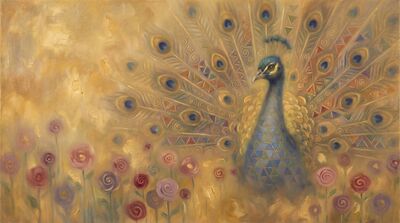 Peacock Golden Klimt Mosaic Canvas Wall Art