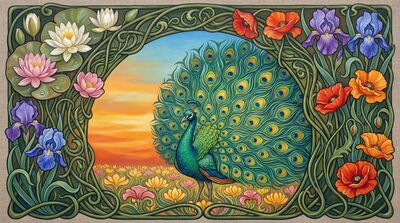 Peacock Art Nouveau Floral Arch Canvas Painting