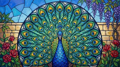 Peacock Stained Glass Style Canvas Wall Art