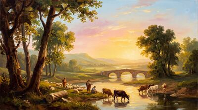Pastoral Valley Sunrise Oil Painting Canvas Wall Art