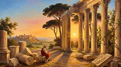 Classical Ruins Dawn Oil Painting Canvas Wall Art