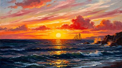 Atlantic Ocean Sunrise Oil Painting Canvas Wall Art