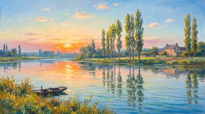 Seine Valley Morning Sunrise Oil Painting Canvas Wall Art