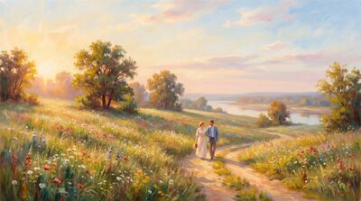 Warm Pearlescent Sunrise Oil Painting Canvas Wall Art