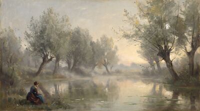 Silvery Dawn Woodland Pond Oil Painting Canvas Wall Art