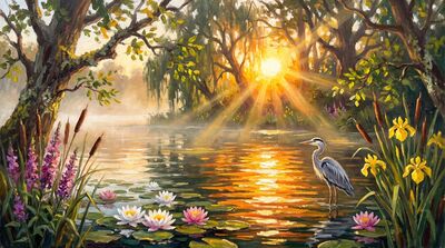 Enchanted Lake Sunrise Canvas Painting
