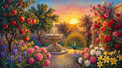 Paradise Garden Sunrise Canvas Wall Art