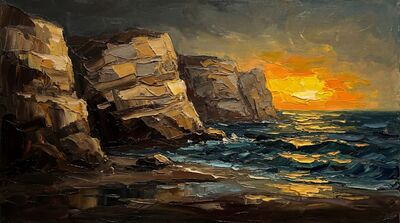 Coastal Cliffs Sunrise Canvas Painting
