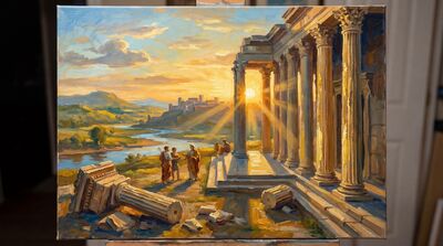 Classical Ruins Sunrise Arcadian Canvas Painting