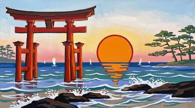Torii Gate Ocean Sunrise Canvas Wall Art