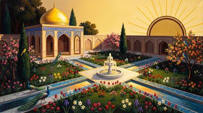 Persian Palace Garden Sunrise Canvas Painting