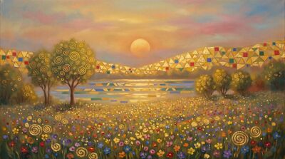Golden Ornamental Sunrise Klimt Canvas Wall Art