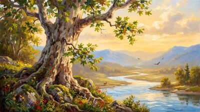 American Sycamore River Valley Oil Painting Canvas Wall Art