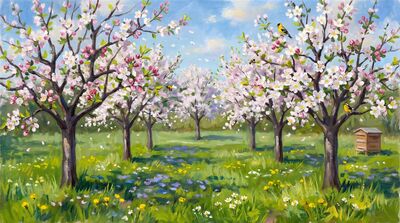 Apple Orchard Spring Blossom Oil Painting Canvas Wall Art