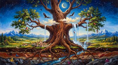 Mythological World Tree Axis Mundi Oil Painting Canvas Wall Art