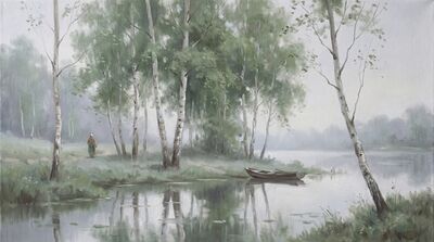 Silver Birch Morning Mist Canvas Painting