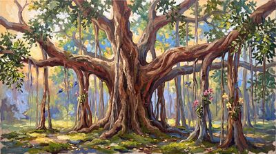 Sacred Banyan Tree Cathedral Canvas Painting