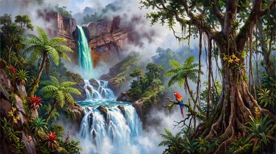 Tropical Cataract Andes Valley Oil Painting Canvas Wall Art