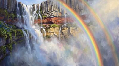 Rainbow Waterfall Geological Oil Painting Canvas Wall Art
