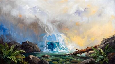 Alpine Cascade Morning Mist Oil Painting Canvas Wall Art