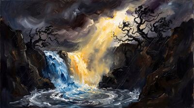 Waterfall Storm Gorge Divine Light Oil Painting Canvas Wall Art
