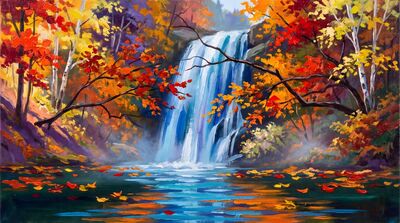 Waterfall Autumn Color Gorge Oil Painting Canvas Wall Art
