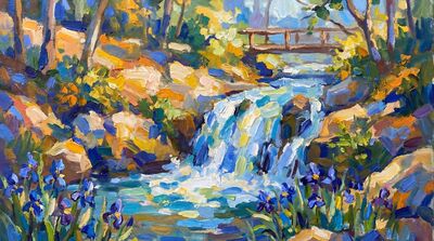 Sunlit Cascade Wooded Glen Oil Painting Canvas Wall Art