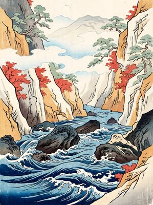 River Rapids Through Gorge Canvas Wall Art
