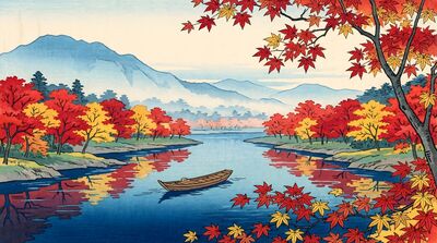 River Bend at Autumn Canvas Painting