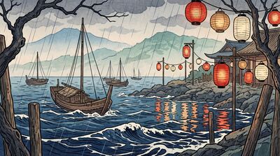 Harbor in Evening Rain Canvas Wall Art