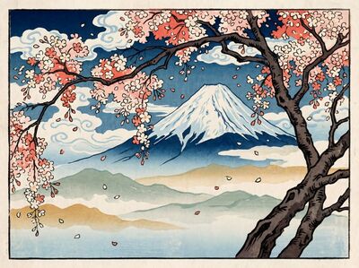 Mount Fuji Through Cherry Blossoms Canvas Wall Art
