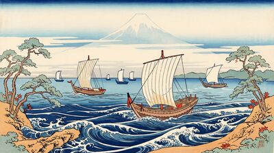 Mount Fuji Across Bay Canvas Painting