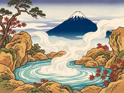 Mount Fuji From Hot Spring Canvas Painting