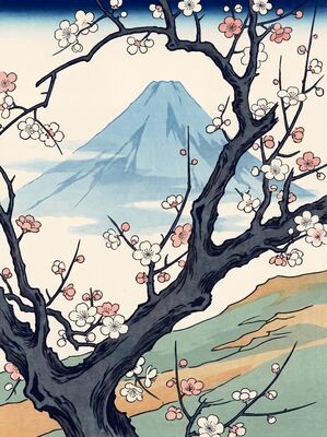 Mount Fuji With Plum Blossoms Canvas Wall Art